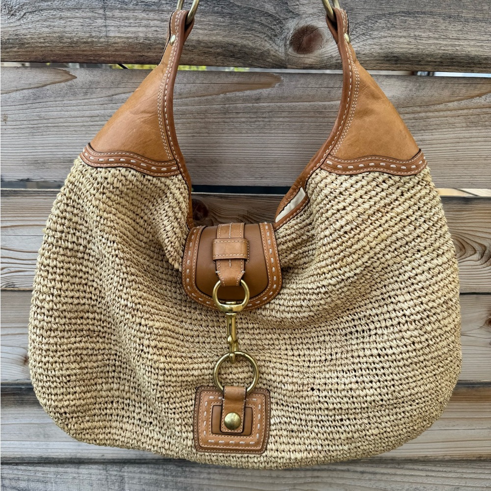 Coach XL Bleeker Millie Raffia Hobo Tote Bag F13374
